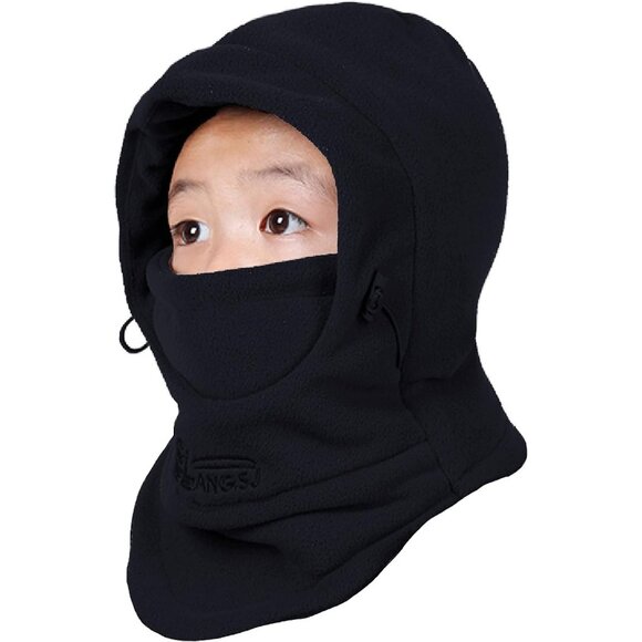 🆕 Kids Fleece Balaclava Black Ski Face Mask Windproof Winter Hat Neck Warmer - Picture 1 of 7